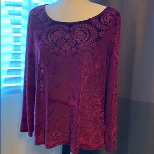 🦋 Semi Sheer Flocked Purple Velvet Blouse